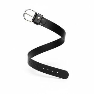 Vintage Women's Black Leather Belt with Large Ring Buckle And Star 24in to 35in